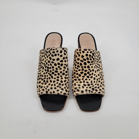 ABLE Rojas Cow Hair Size 8 Tan Black Cheetah Animal Print Square Toe Mules - Picture 3 of 16